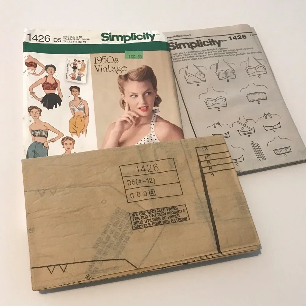 Simplicity 1426 1950s Vintage Bra Tops Sewing Pattern Size 4-12 Retro Halter D5